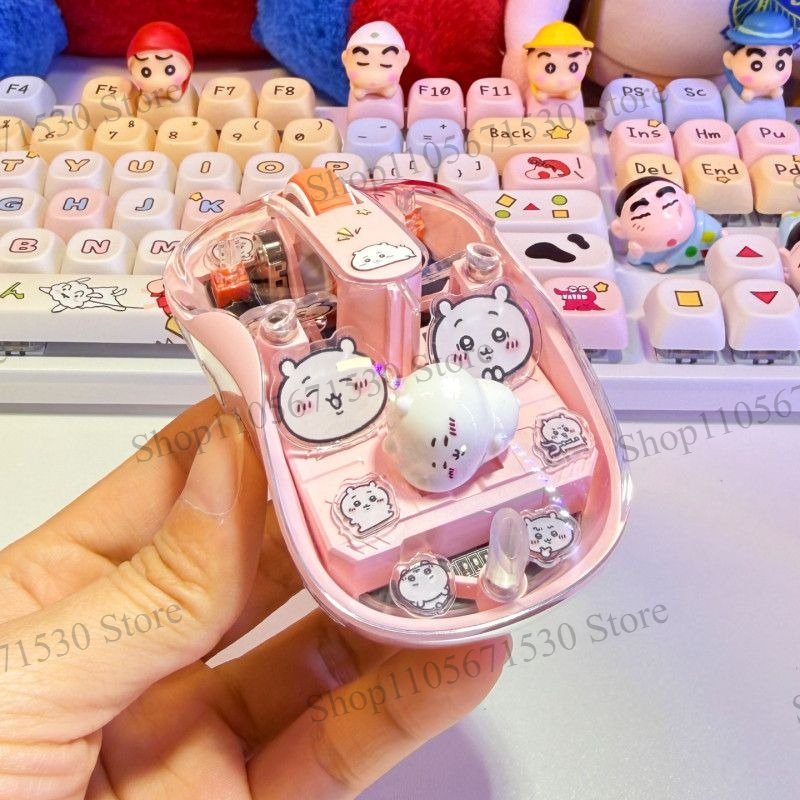 Kawaii Tech Accessories - Kawaii Chiikawa Różowa Przezroczysta Bezprzewodowa Myszka